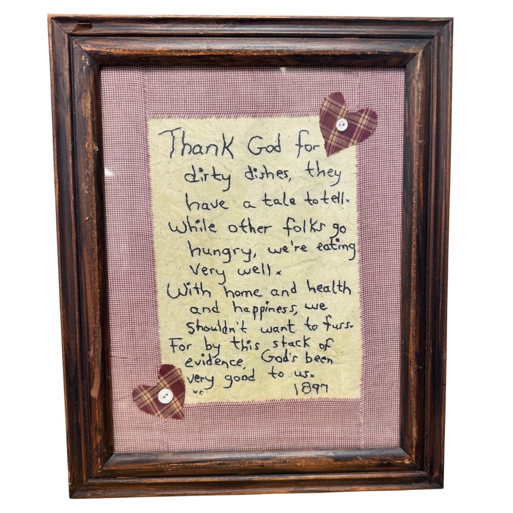 The Pillow Patch Framed Fabric Art Thank God for Dirty Dishes Poem 15x12